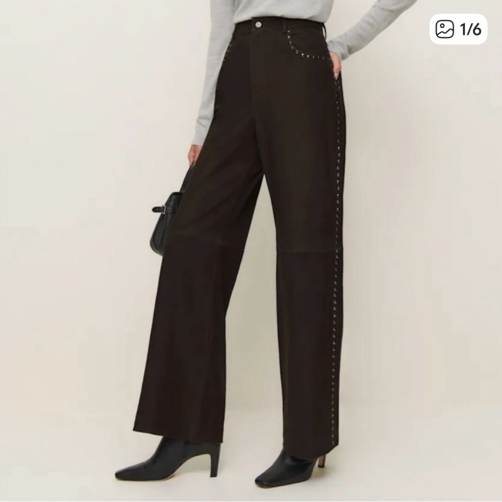 Reformation x Veda Kennedy studded suede leather pants in brown - size 4P